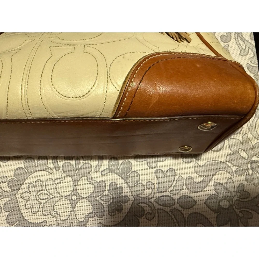 Coach Hampton Satchel Cream Brown Leather Optic C Handbag 11540